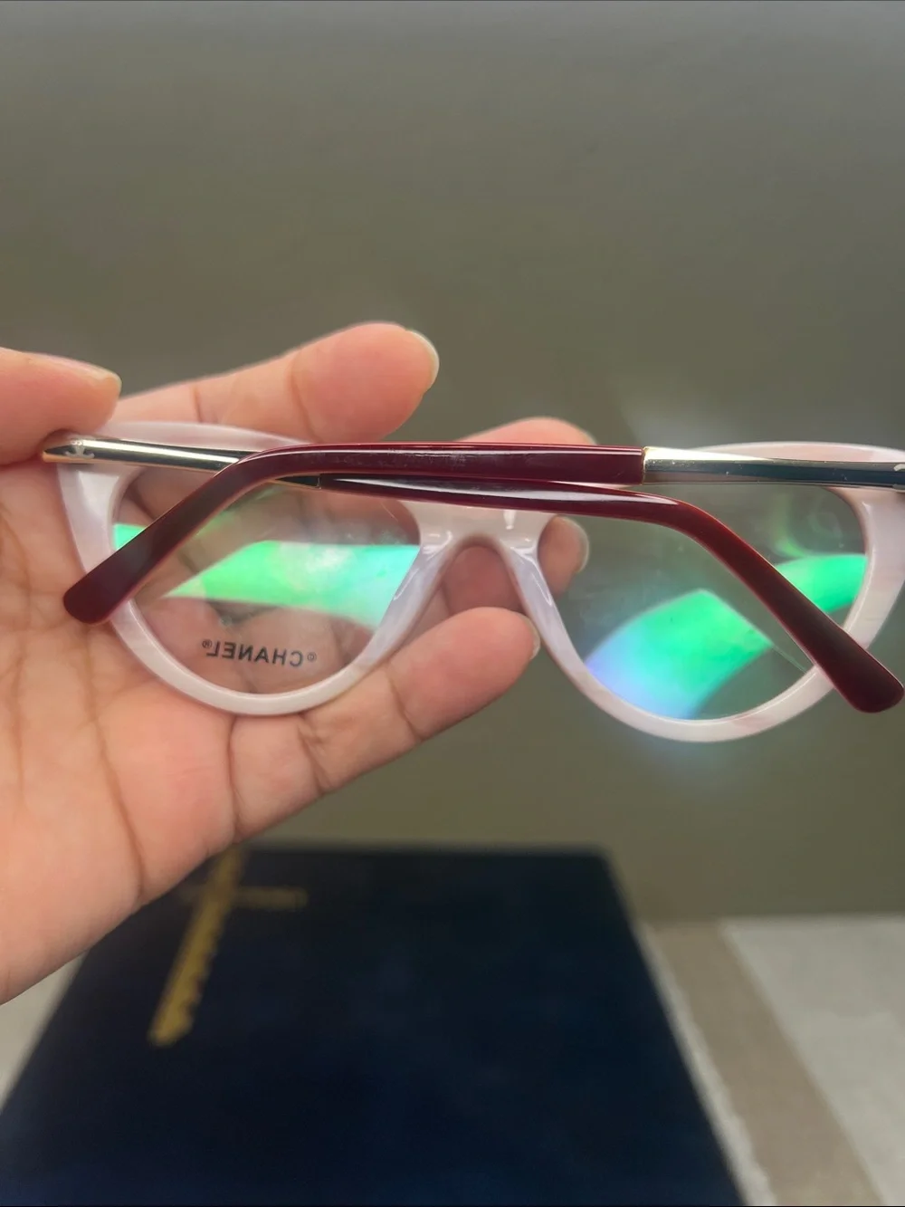 CHANEL Women's Cat-Eye Glasses in Burgundy with Light Pink Temples
